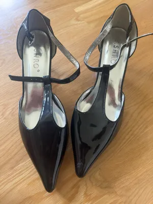 S.HERO Black Patent Pointed Toe T-Strap Kitten Heels Y2K Pumps Size 8 thumbnail 1