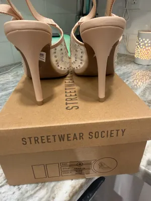 Streetwear Society New Beige Slingback Heels thumbnail 3