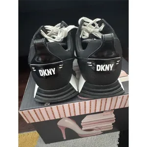DKNY Black Leather Low-Top Sneakers with White Laces thumbnail 3