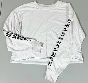 White Black Long Sleeve Graphic Top Tee T-Shirt Size L 💎 thumbnail 1