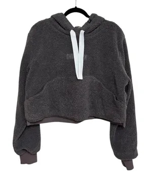 GYMSHARK Borg Cropped Hoodie in Gray Sherpa - Size M thumbnail 1
