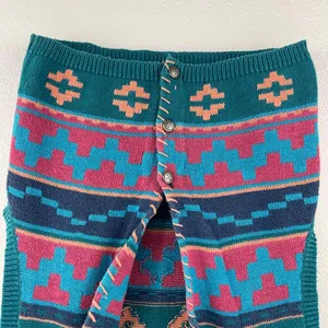 Vintage 90s Teal Blue Pink Southwestern Aztec Button Up Sweater Vest thumbnail 5