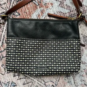 Fossil Fiona Crossbody Bag Coated Canvas Key Print Stripe Black White Brown thumbnail 6