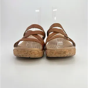Crocs A-Leigh Leather Cork Wedge Sandals Brown Strappy Slip On Womens 8 Comfort thumbnail 6