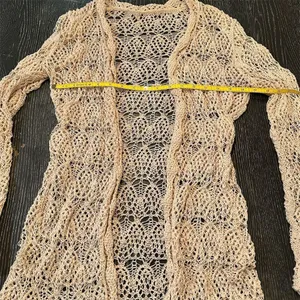 PattyBoutik Women's Ivory Open Front Loose Knit Boho Chic Cardigan Sweater thumbnail 8