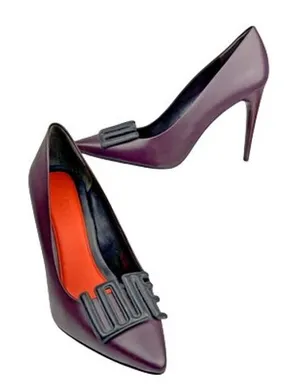 Kenzo Womens LOVE Pumps Heels Size 38 US 7.5 Burgundy Wine Black Statement Shoes thumbnail 1