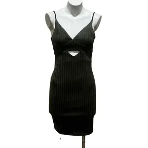 French Kiss Black Striped Mini Dress S Sleeveless V-Neck Party/Cocktail Summer thumbnail 5