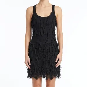 Karen Kane Black Shredded Eyelash Lace Stretch Mini Racerback Dress size XS thumbnail 2