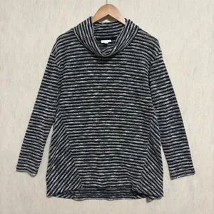 J.Jill Tunic Sweater Black White Striped Cowl Neck Lightweight Semi-Sheer Knit S thumbnail 6