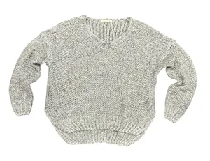 AZZ Fashion Wear Gray Marl Chunky Knit V-Neck Sweater Women Size L Popcorn Knit thumbnail 1