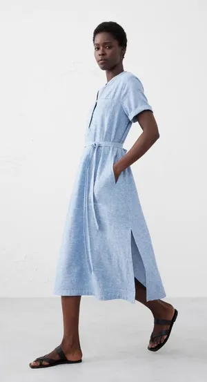 Banana Republic Factory Utility Striped Linen Blend Midi Dress Antique Blue S thumbnail 1
