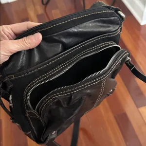 Fossil Black Canvas Leather Purse Bag Silver Hardware Key 10x11 Long Strap Y2K thumbnail 11