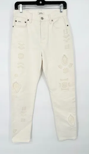 POLO RALPH LAUREN White Womens 27 Callen‎ HR Slim Jeans Aztec Boho Southwest thumbnail 1