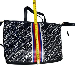 Tory Burch Gemini Link‎ 2 Way Tote Shoulder Bag Navy PVC Leather Gold thumbnail 8
