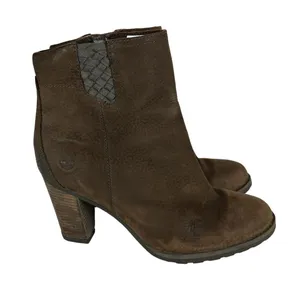 Timberland Boots Womens 8.5 Brown Leather Waterproof Block Heels‎ Zip Up Ankle thumbnail 1
