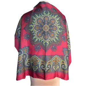 Vintage Silk Paisley Printed Scarf Red Blue Medallion Made In England Equestrian thumbnail 3