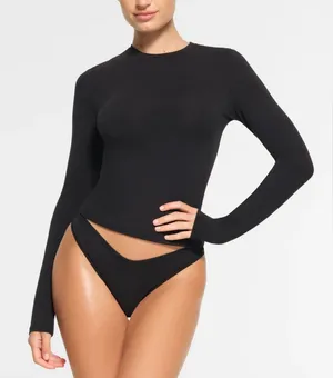 Skims NWT Long Sleeves Cropped Cotton T-Shirt Washed Onyx Color Size XL thumbnail 1