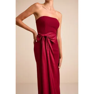 Lulus Marvelous Vision Red Strapless Bow Column Maxi Dress Formal Medium NWT thumbnail 3