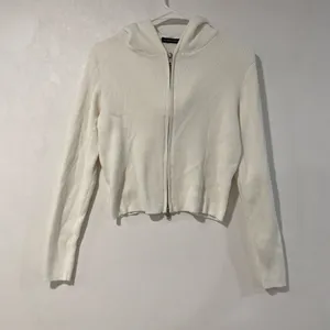 Brandy Melville Ivory Ribbed Cropped Zip Up Hoodie Fitted Y2K thumbnail 3