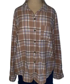 Aeropostale Beige/Tan Plaid Flannel Shirt thumbnail 1