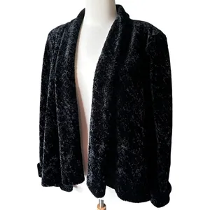 VTG 90s Y2K Connected Apparel Crushed Velvet Open Front Jacket Shawl Black XL thumbnail 3
