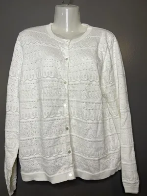 J.CREW Cardigan Sweater Womens XXL White Open Knit Button Front Lightweight thumbnail 2