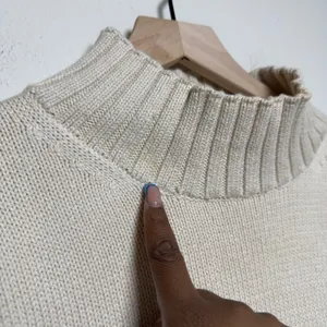 J. Crew Women 100% Cotton Sweater‎ Large Ivory Mock Neck Chunky Knit Cabin thumbnail 5