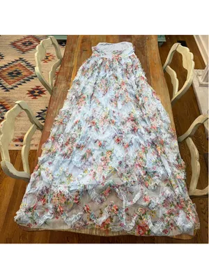 DressAlisa Light Blue Floral Mesh Tiered Ruffle Maxi Dress Strapless NWOT Large thumbnail 14