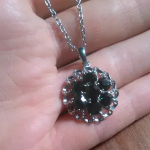 Green Crystal Floral Platinum over Brass Pendant Stainless Steel Necklace thumbnail 11