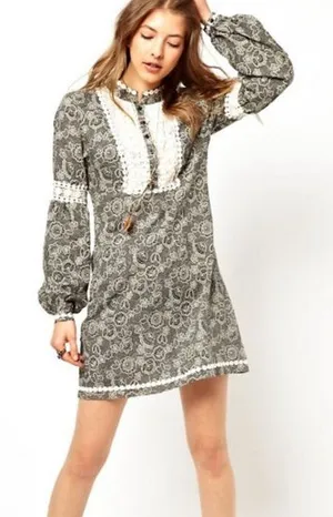 Free people boho floral lace midi dress long sleeve size 6 thumbnail 1