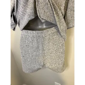 SHEIN Light Gray Ribbed Knit Tee and Shorts Lounge Set Size Small thumbnail 5