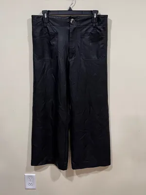 Maeve Anthropologie The Colette Faux Leather Crop Wide-Leg Pants size 31 thumbnail 3