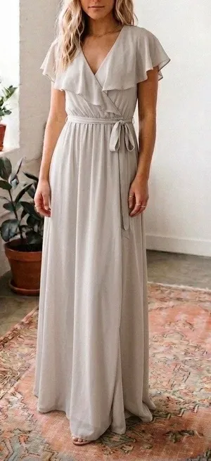 Show Me Your Mumu Audrey Maxi Dress Tan Ruffle Bridesmaid Small Wedding thumbnail 1