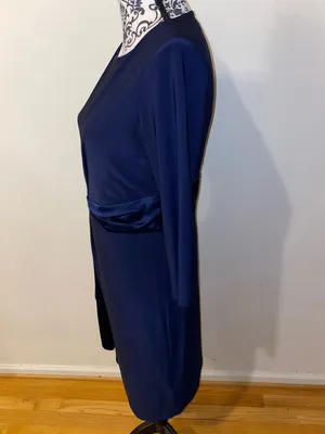 American Living Gabrielle Navy Blue Longsleeve Ruffle Satin Sheath Dress Size 6 thumbnail 7