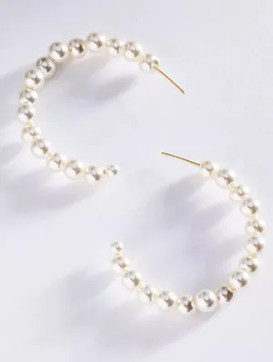 NWT $44 Anthropologie Small Pearl Hoop Earrings 1.5” Length thumbnail 1