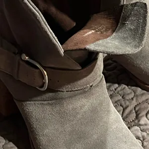 Isola Lavoy Grey Leather Stacked Heel Ankle Boots Size 7M Gorgeous NWOT thumbnail 2