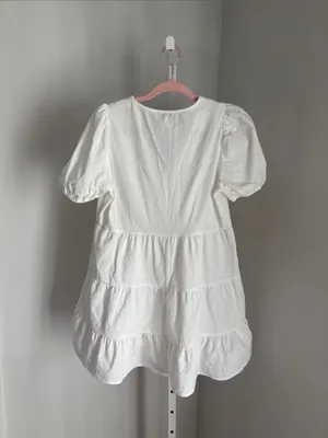 HYFVE Women's Off White Tiered V-Neck Short Sleeve Babydoll Dress Size Small thumbnail 4
