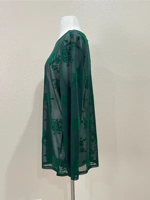Studio Y by Maurices Emerald Green Velvet Flocked Floral Mesh Top NWT Size 0X thumbnail 5