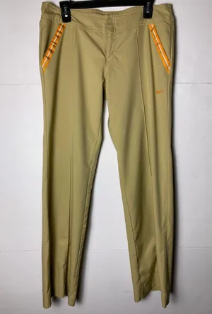 Nike Golf Pants Womens M Beige Khaki Orange Stripe Dri Fit Straight Leg thumbnail 1