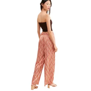 Hutch Rust Orange Pink Leaf Print Wide Leg High Waist Satin Pants Large‎ Womens thumbnail 2