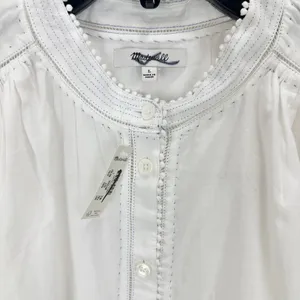 Madewell Shirred Lace Trim Top Blouse Cotton Viscose Lightweight White Large NWT thumbnail 9