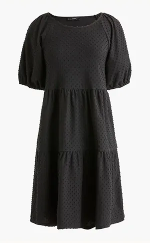 J.Crew Black Clip-Dot Tiered Mini Dress‎ Puff Sleeve Scoop Neck Small thumbnail 1