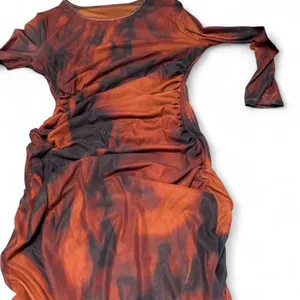 Y2K Brown Abstract Mesh Bodycon Midi Dress Size XL thumbnail 6