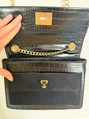 ALDO Black Croc-Embossed and Suede Crossbody Bag with Gold Tone Hardware thumbnail 4