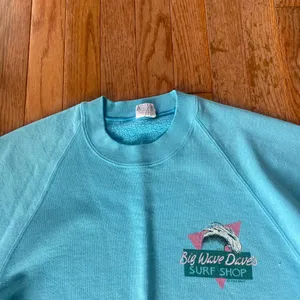 light blue white pink Big Wave Dave’s vintage surf 80’s crewneck thumbnail 2