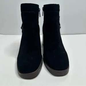 Lucky Brand Sifon Black Suede Block Heel Ankle Boot Size 8 thumbnail 4