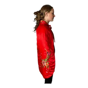 Vintage Red Silk Embroidered Padded Cape with Floral Satin Stitch Detail small thumbnail 5