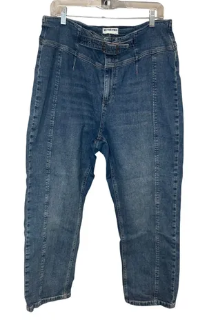 Free People Belted Front Seam Loose Fit Jeans Dark Wash Size‎ 34 thumbnail 1
