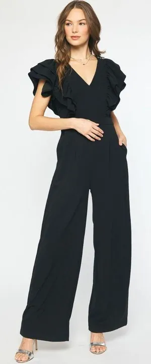 Entro Wide Leg Ruffle Sleeve Jumpsuit thumbnail 1