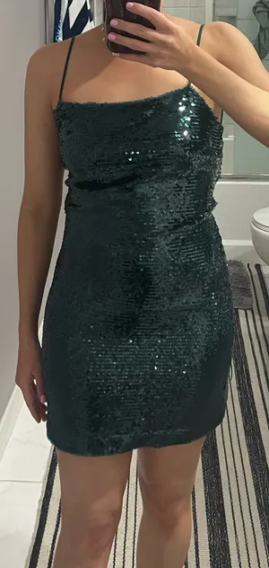NWT Zara Green Sequin Mini Slip Dress thumbnail 2